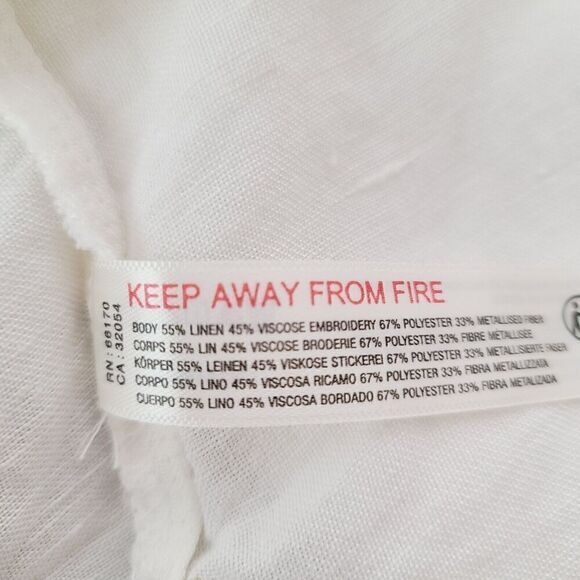 Anthropologie Top XS White Gold Linen Blend Embroidered Sun/Star Oversized Shirt - Picture 8 of 9